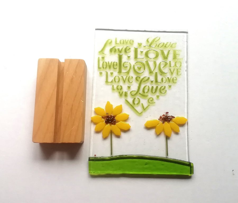 Sunflower Fused Glass Ornament: Love Heart Window Decor