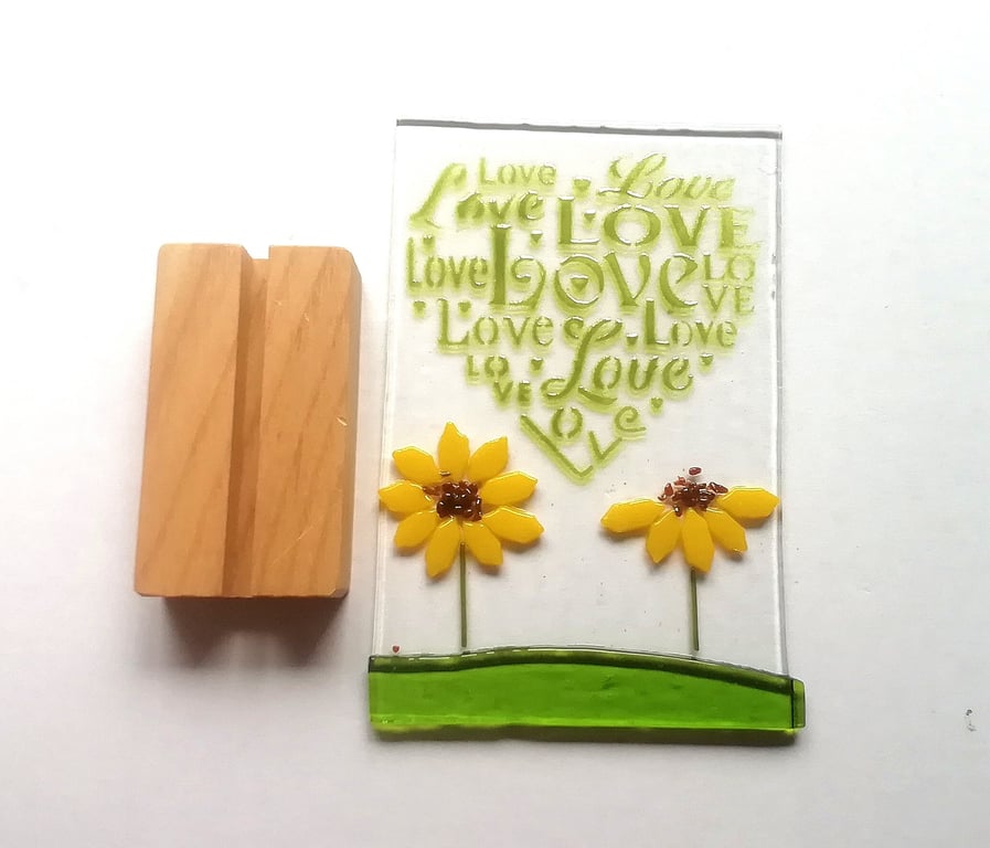 Sunflower Fused Glass Ornament: Love Heart Window Decor