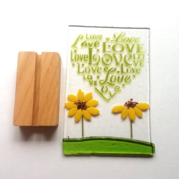 Sunflower Fused Glass Ornament: Love Heart Window Decor