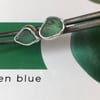 Welsh Handmade Green-Blue Sea Glass & Silver Stud Earrings
