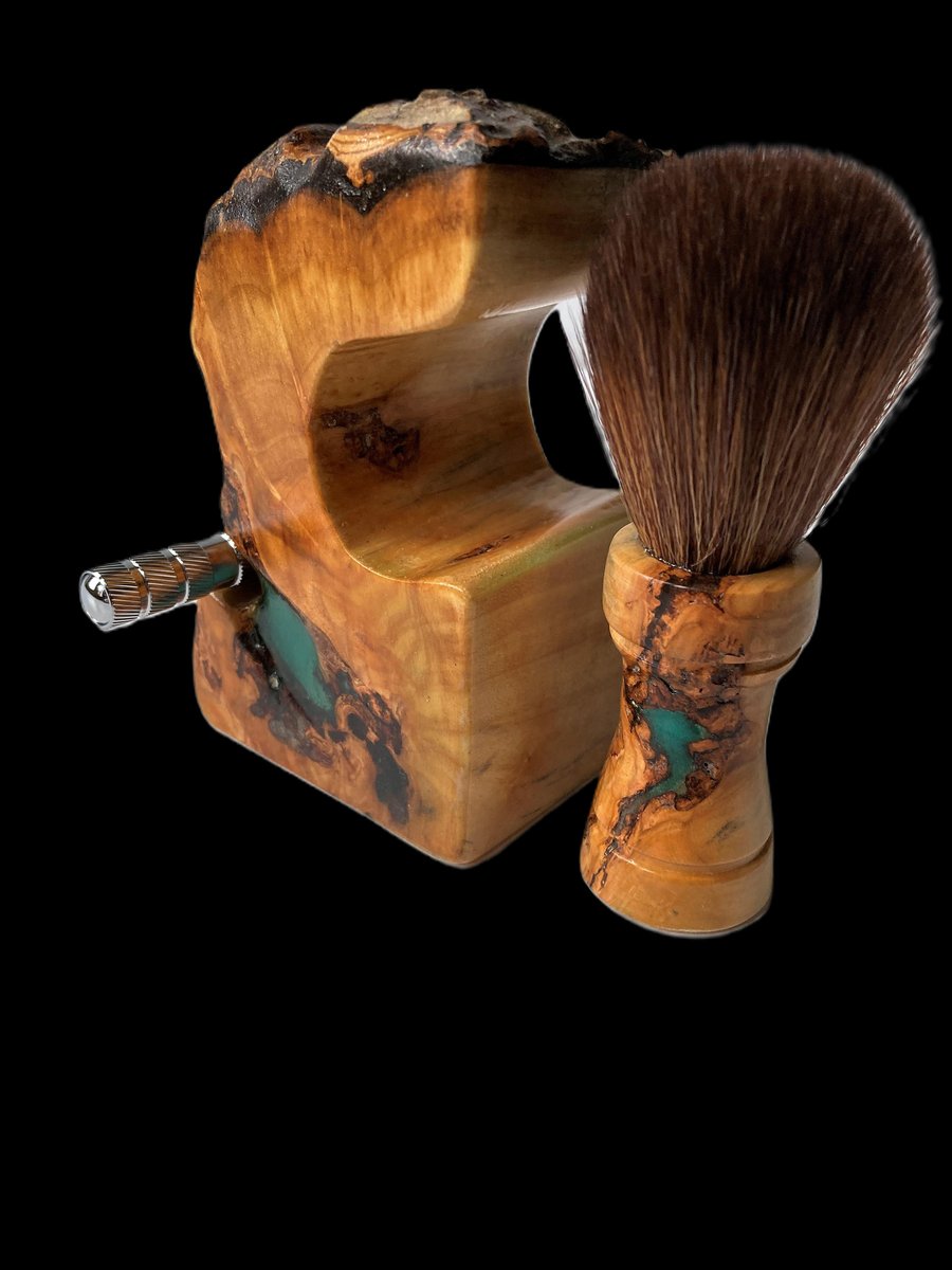 Handcrafted Shave brush: Cedar of Lebanon with Green Resin SKU-SB7