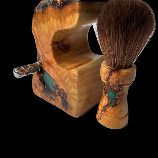 Handcrafted Shave brush: Cedar of Lebanon with Green Resin SKU-SB7