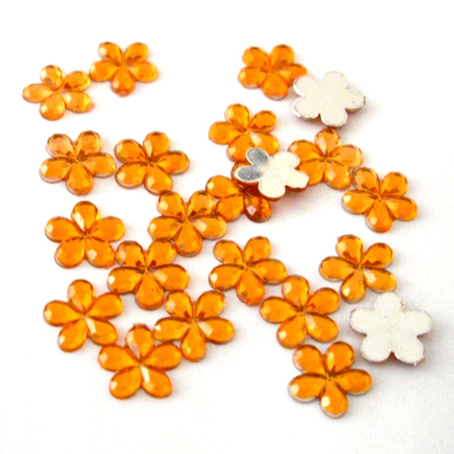 20 Stick On Orange - Amber Jewel Flower Embelishments