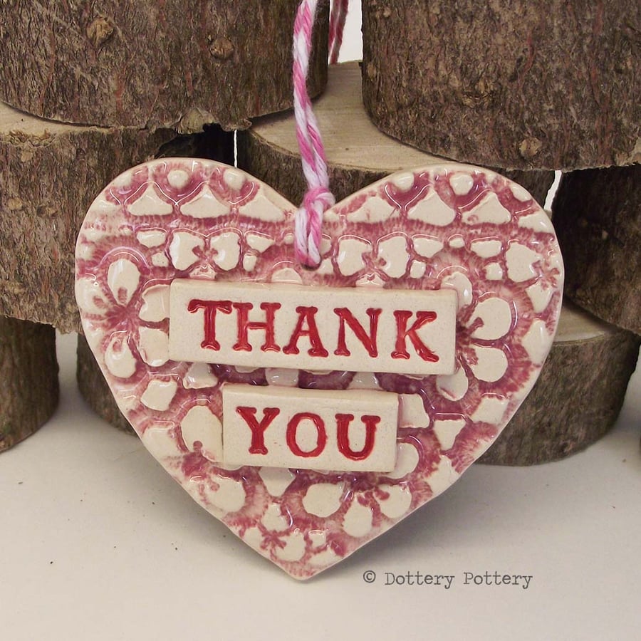 Ceramic heart floral decoration Thank You Teacher Gift Pottery heart