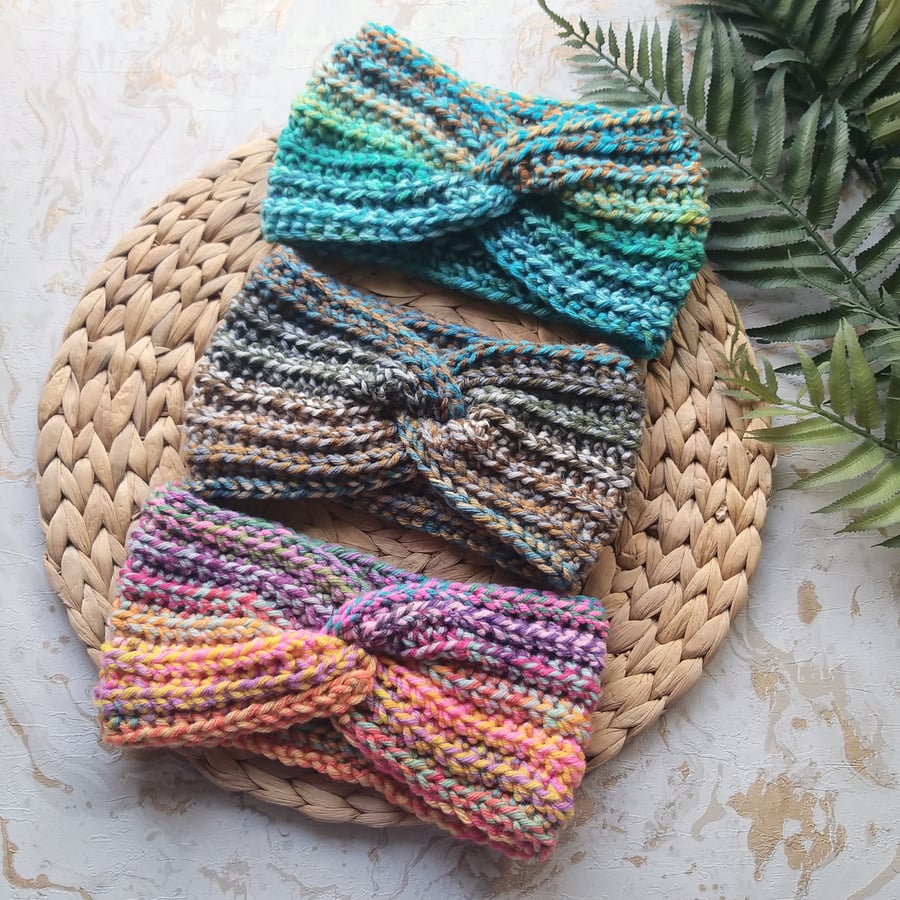 Crochet Ear Warmers - Headband Twist Style Free P&P