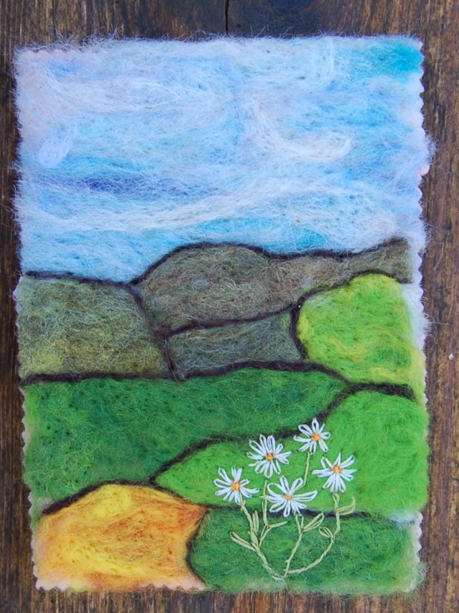 Needle felted picture - Countryside scene .  Available unframed or with a frame.