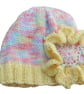 Hand-Knitted Baby Hat, Newborn to 3 Months, Pastel Baby Beanie, Flower Applique  - Image 2