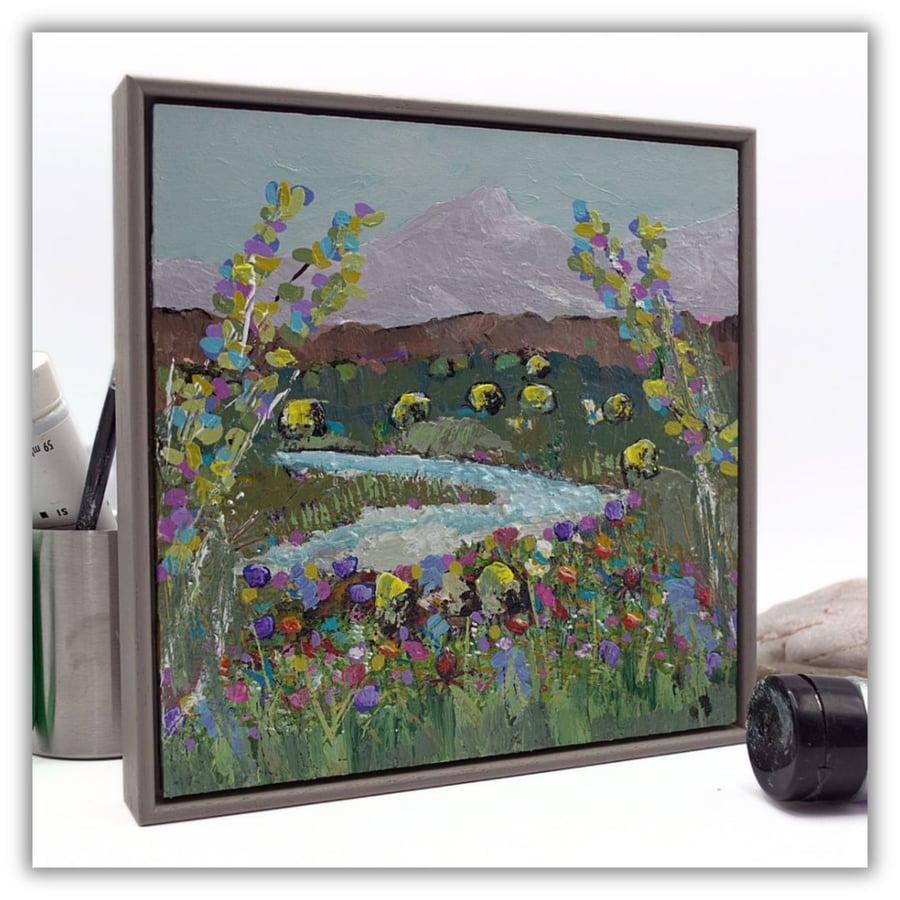 A framed acrylic landscape painting - river - Scotland - gift