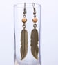 Bronze feather earrings with picture jasper - long dangle gemstone earrings - Image 2