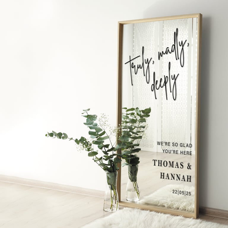 Truly, Madly, Deeply 02 Sticker: Custom Wedding Mirror Decal, Personalised Sign