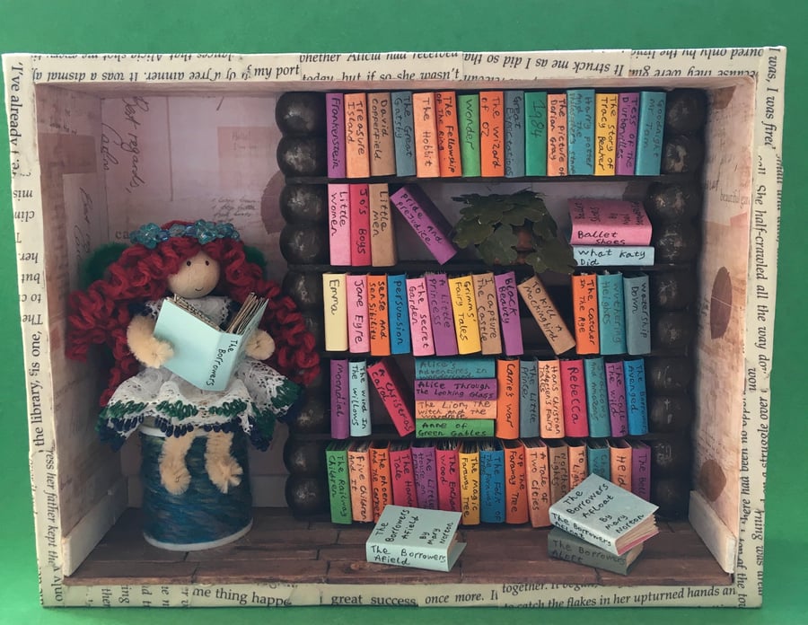 Fairy Book Nook, Handmade Miniature Library, Book Lover Decoration 