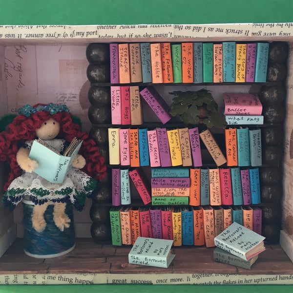 Fairy Book Nook, Handmade Miniature Library, Book Lover Decoration 