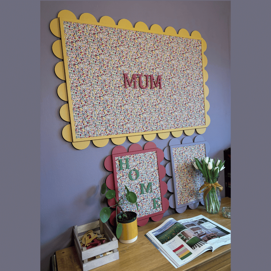The Isla Scalloped Noticeboard – Handmade Floral Fabric Notice Board