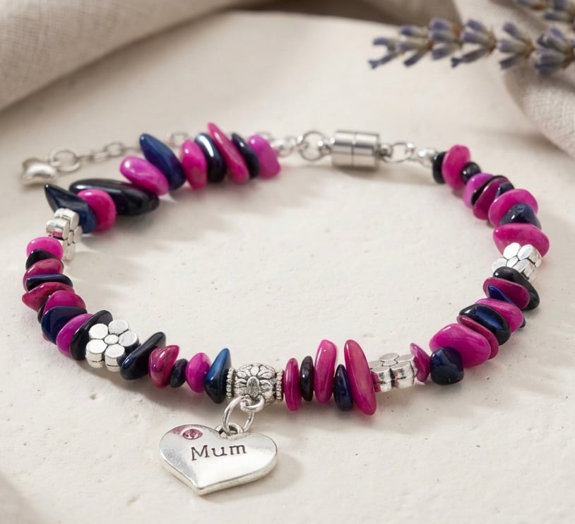 Handmade Shell Bead Bracelet with Mum Charm