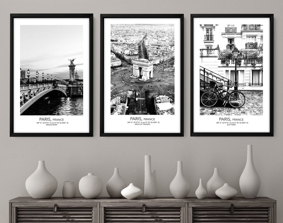 Paris City Set of 3 Prints, Our First Home 3 Piece Wall Art, Art Print Black and