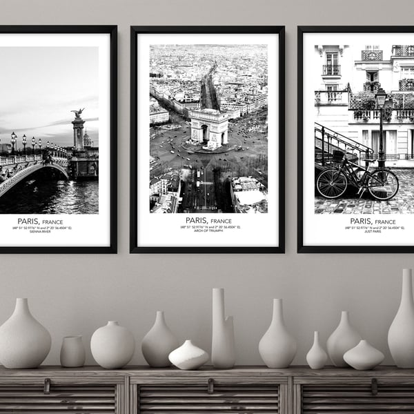 Paris City Set of 3 Prints, Our First Home 3 Piece Wall Art, Art Print Black and