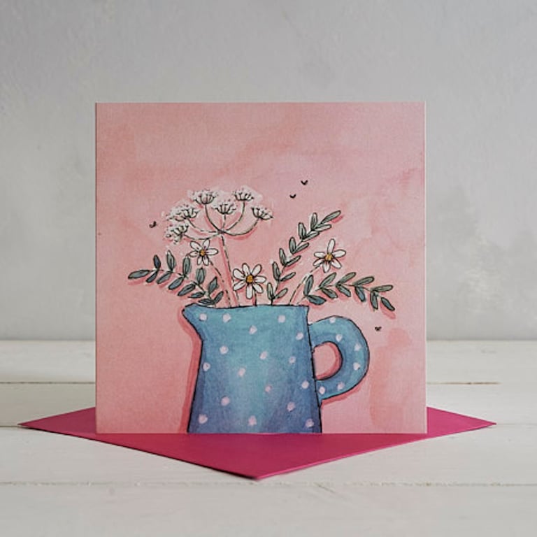 Spotty Flower jug with Daisies and Cowparsley Greetings Card