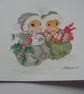 HAND PAINTED WATER COLOUR CARD  OF  MICE AT CHRISTMAS