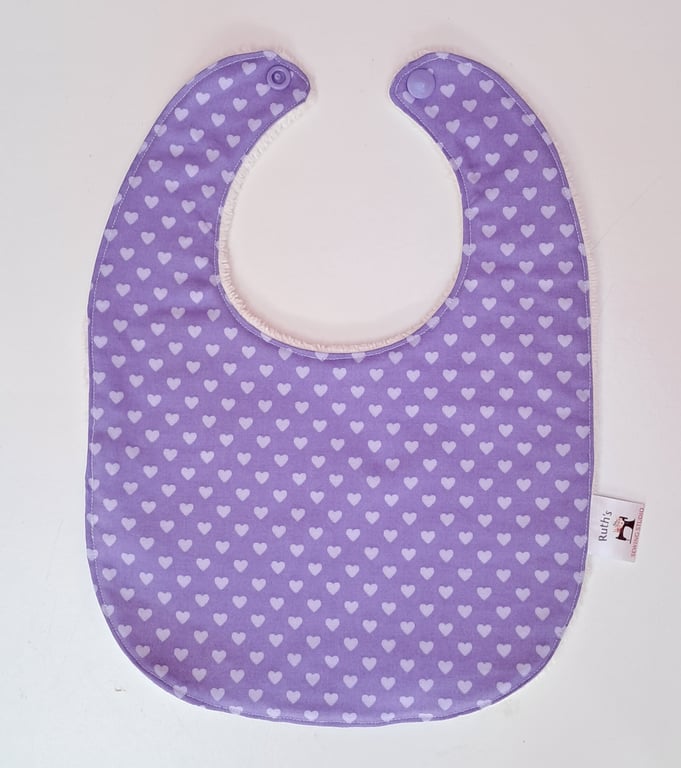 Purple hearts bamboo baby bib - for ages 3 to 12 months