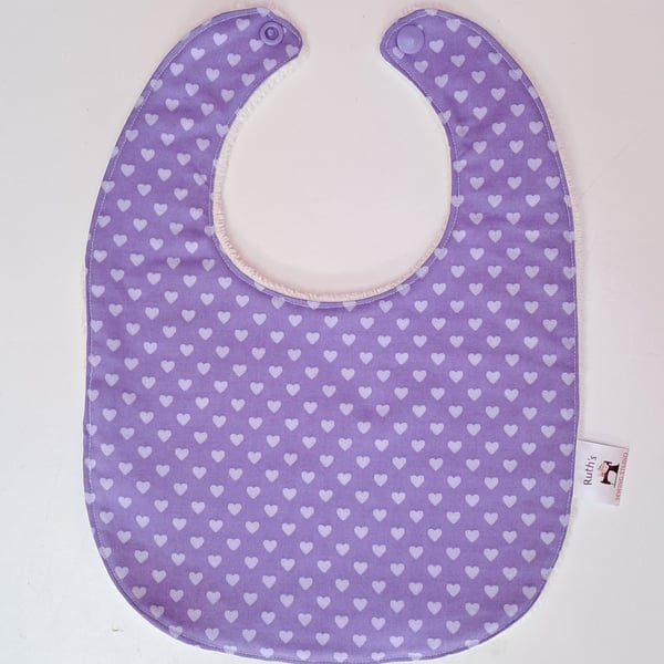 Purple hearts bamboo baby bib - for ages 3 to 12 months