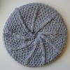 Ladies Aran Wool Hat in Light Grey, Sage Green & Charcoal