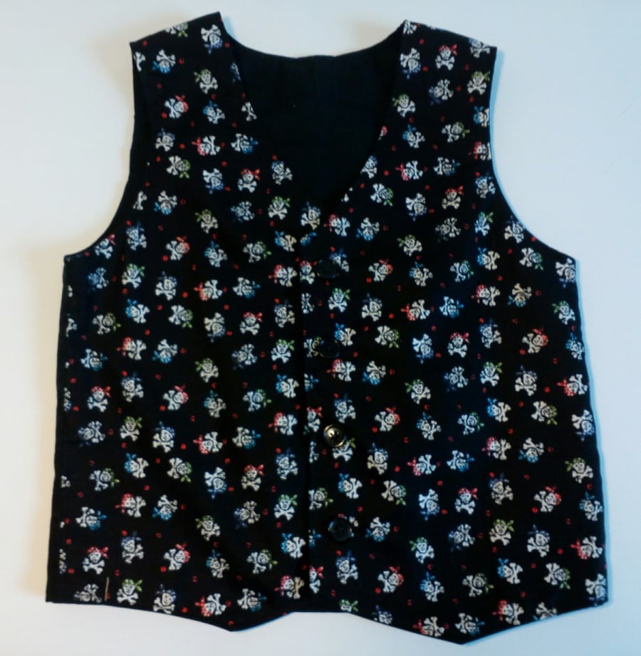 Waistcoat, Age 5 years, boys waistcoat, pirates, skull and crossbones