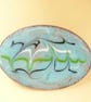 enamel brooch - scrolled blue, green, white over turquoise - Image 3