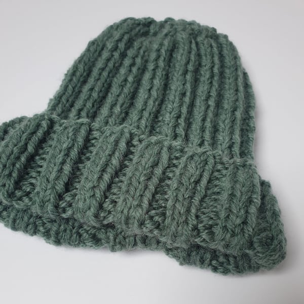Boys 3-5 Years Jungle Green Hand-Knitted Acrylic Washable Stretch Ribbed Beanie 