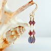 Pink Tourmaline And Iolite Earrings With Swarovski Crystals - Handmade In Devon