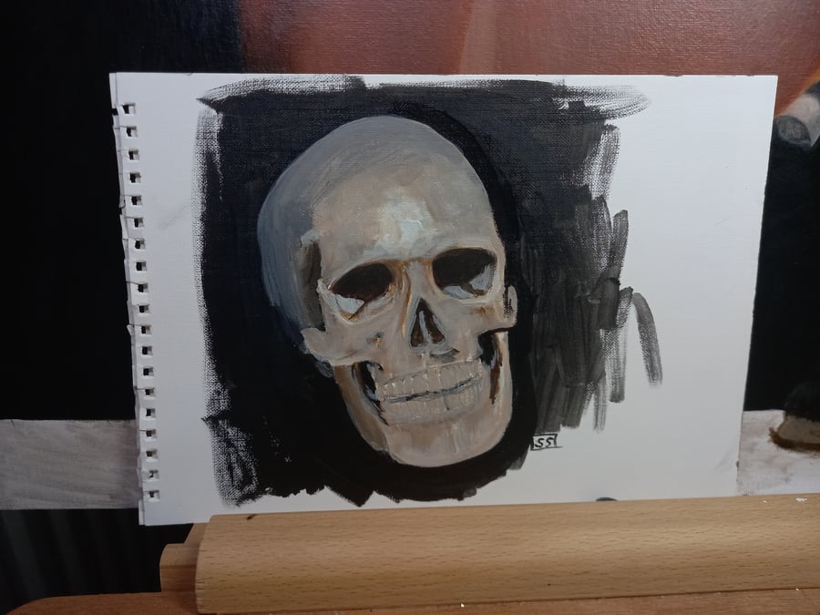 SALE Acrylic paint study of a skull 3