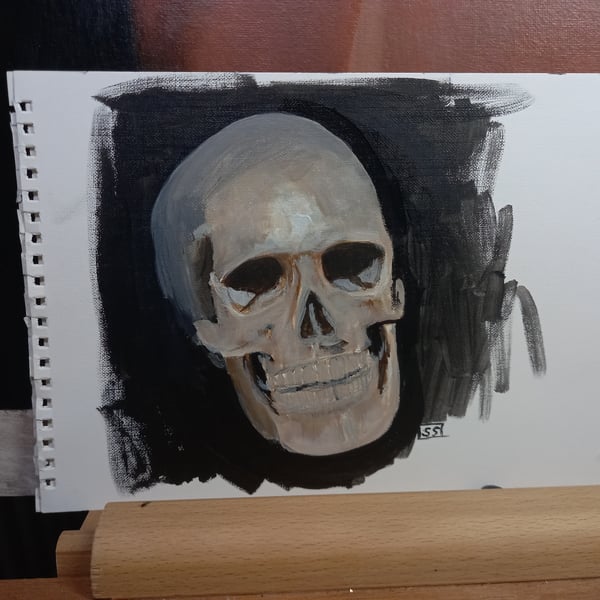 SALE Acrylic paint study of a skull 3