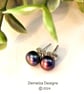 Peacock Button Freshwater Culture Pearl Stud Sterling Silver Earrings  - Image 1