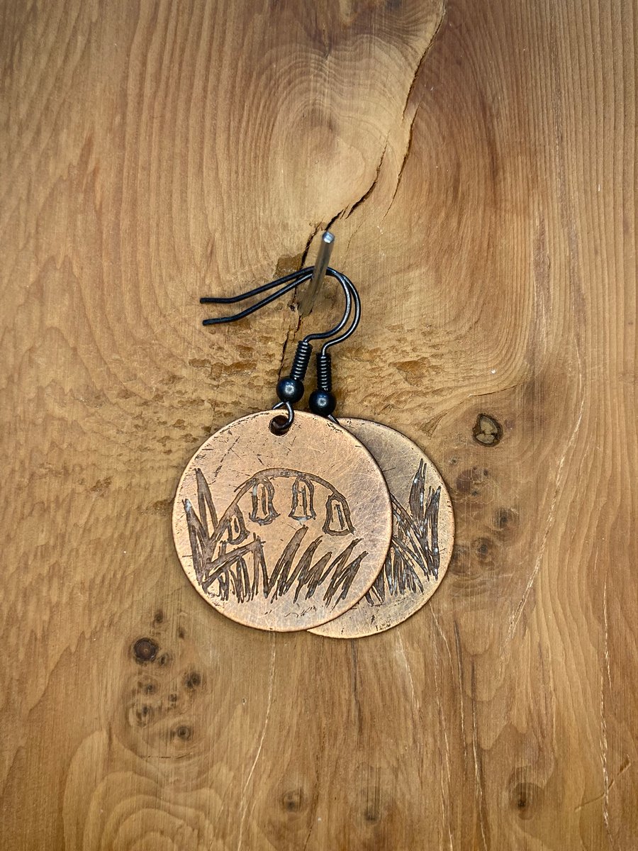 Bluebells - Handmade Etched Copper Earrings MEDIUM