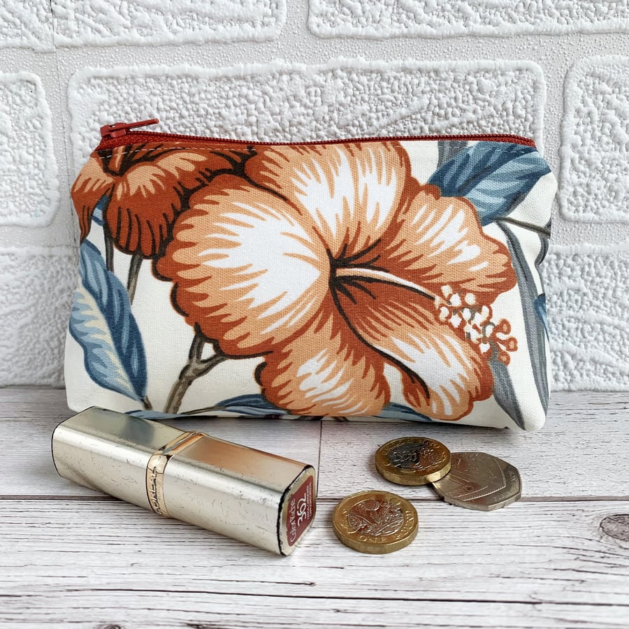 SALE - Tropical Coin Purse, Large Purse with Hibiscus Flowers