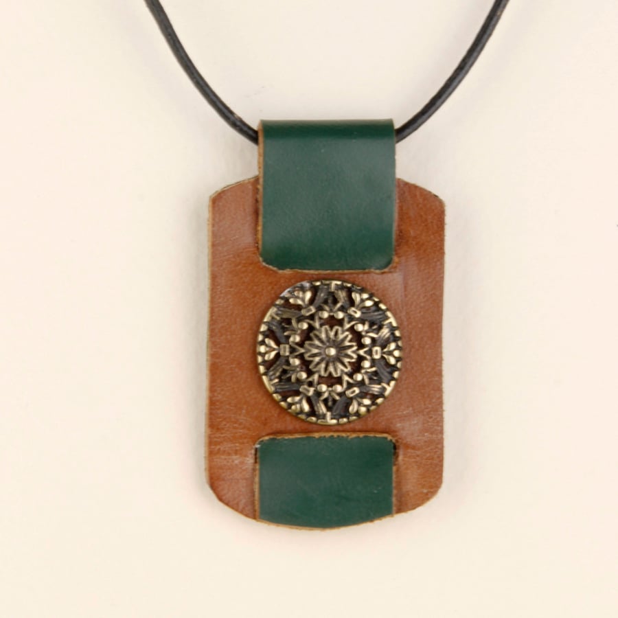 21 - OVAL LEATHER PENDANT