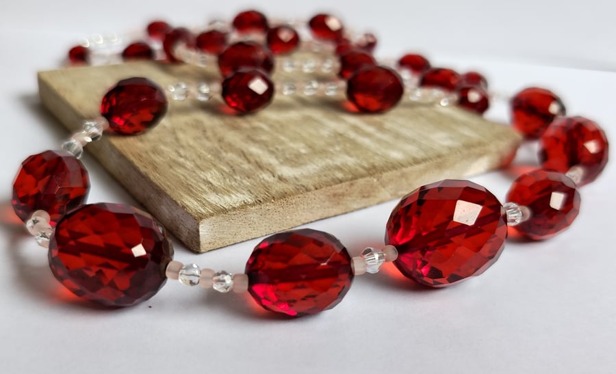Garnet Glow Faceted Acrylic Beaded Necklace