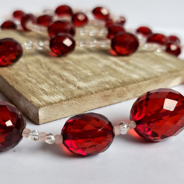 Garnet Glow Faceted Acrylic Beaded Necklace