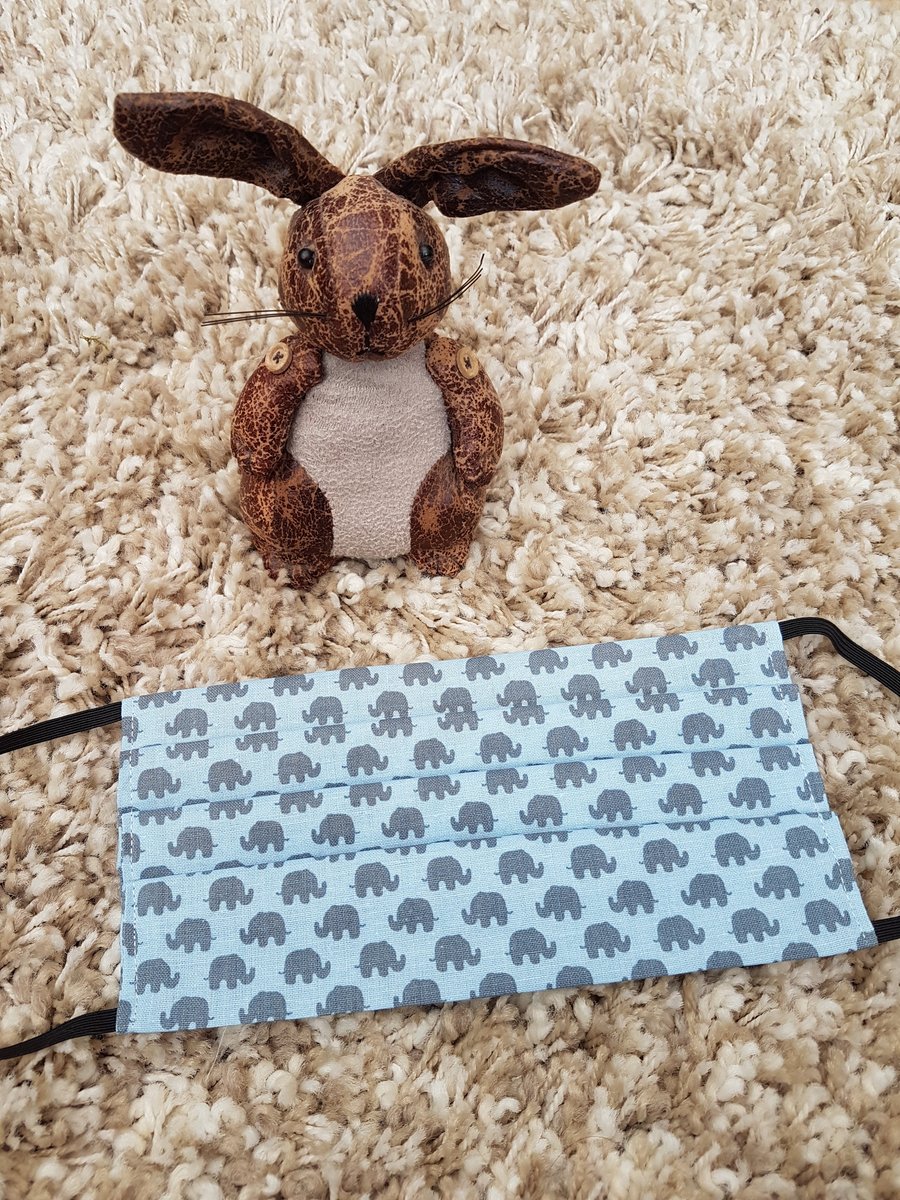 Adult face covering – Grey elephant print 