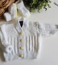 Hand Knitted Baby Cardigan & Booties Set with Merino Wool 0- 6 months size - Image 2