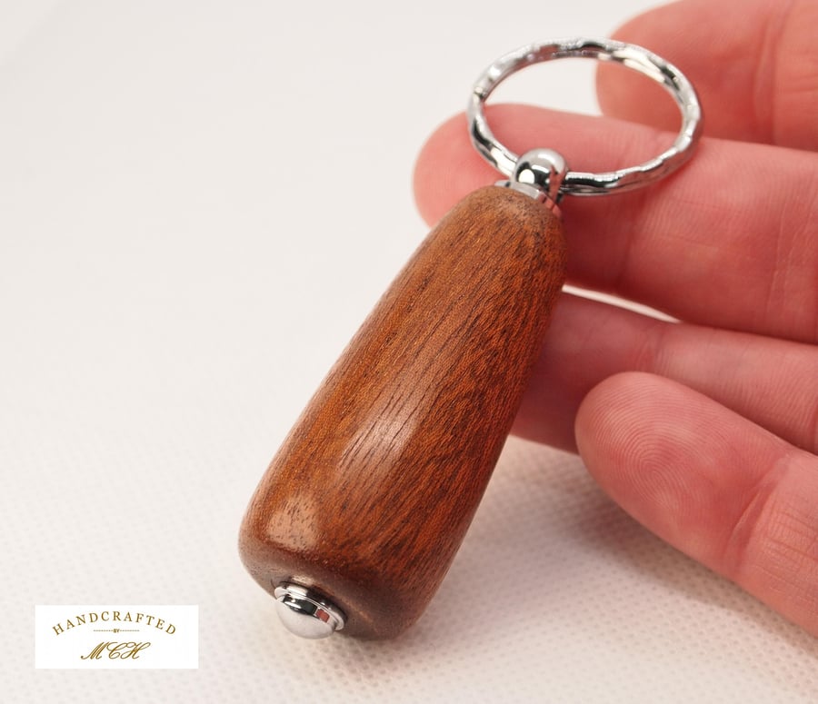 Reclaimed Mahogany Keyring Recycled Wood 'Chrome' Detail