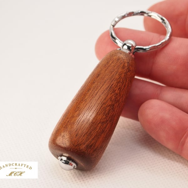 Reclaimed Mahogany Keyring Recycled Wood 'Chrome' Detail