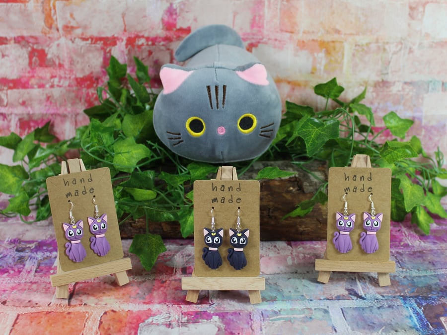 Black Cat Dangle Earrings, Cat Lovers Gift, Good Luck Gift