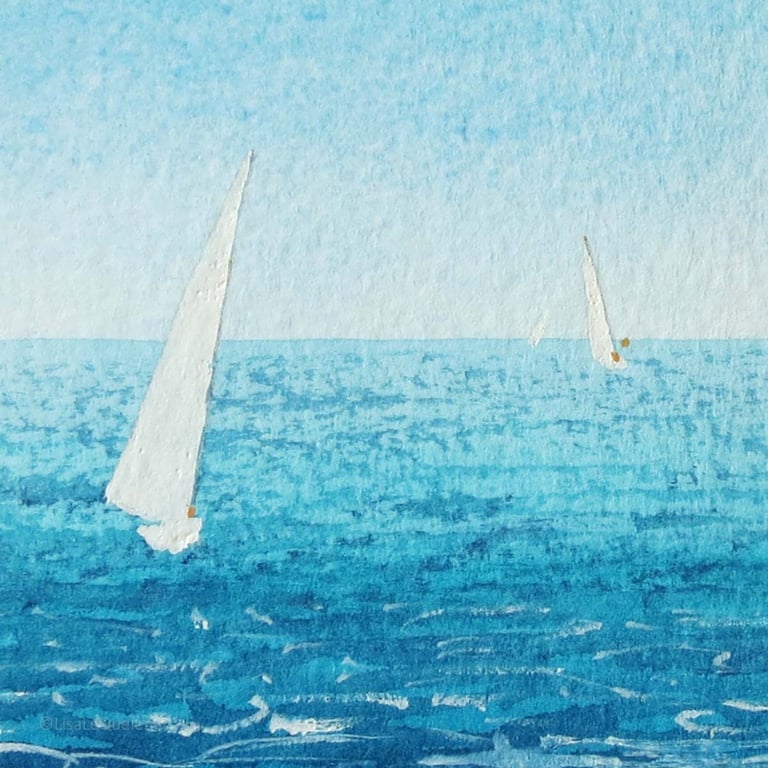 Ooak original handpainted watercolour sailing artist seaside art card  