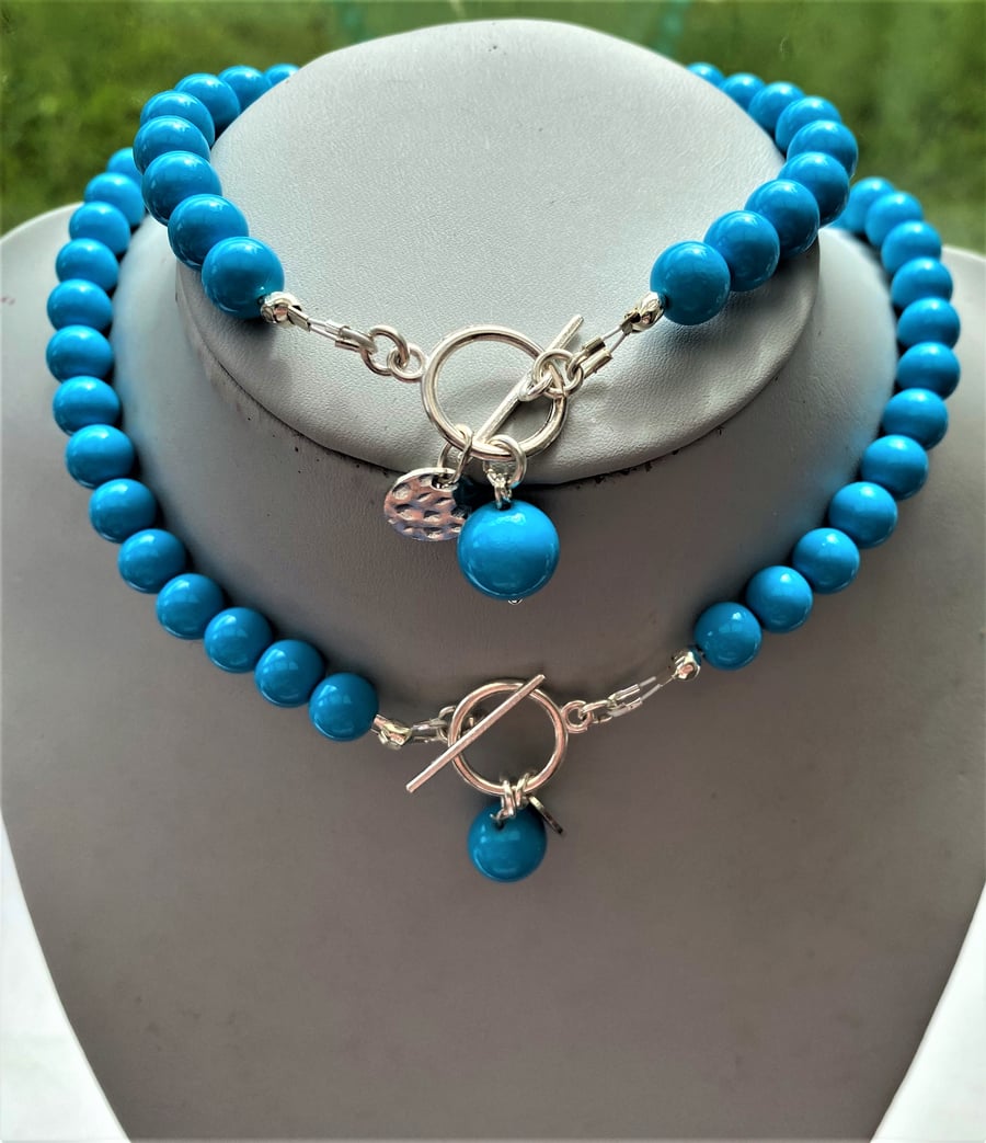 Turquoise T.Bar  Set Necklace & Bracelet Set T.Bar Charm Set Turquoise Jewellery