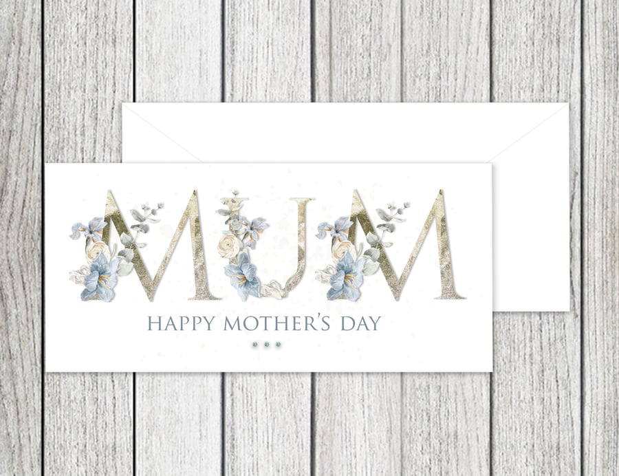 Winter White & Blue Floral Mum, Nan, Mam – Mother’s Day Card