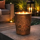 Tree of Life - copper Bronze large ceramic garden candle with Citronella & Lemon