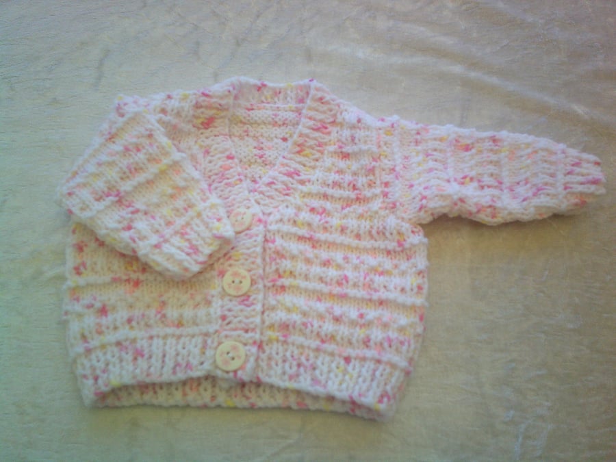 14 inch white with Lemon and Pink fleck V neck Cardigan