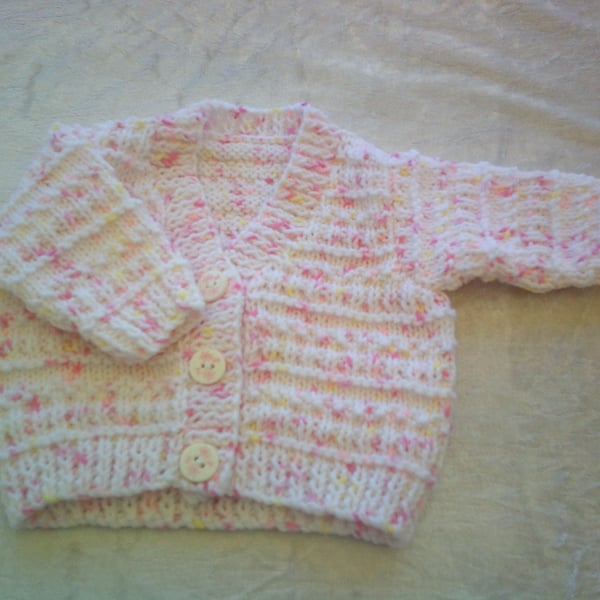 14 inch white with Lemon and Pink fleck V neck Cardigan