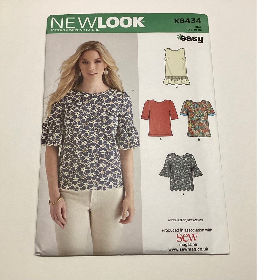 Sewing pattern,  blouse variations, New Look K6434, uncut