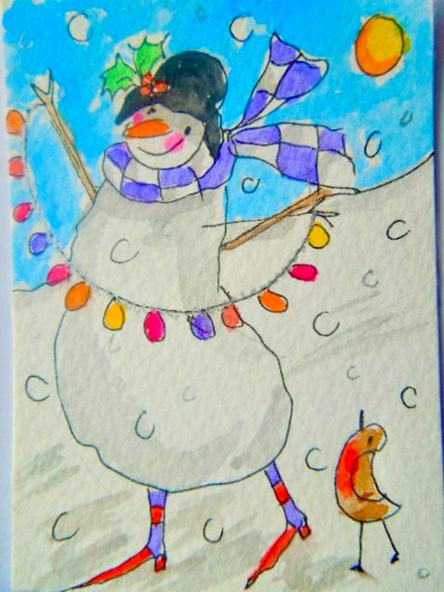 ACEO orginal little watercolour painting - Light up your Christmas,
